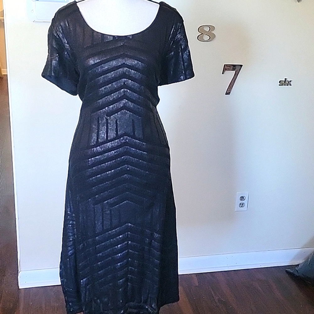 Ashley stewart black sequence midi dress size18/20